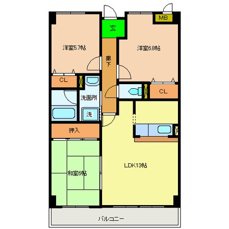 ﾏﾝｼｮﾝｳﾞｨｰｶﾞの物件間取画像